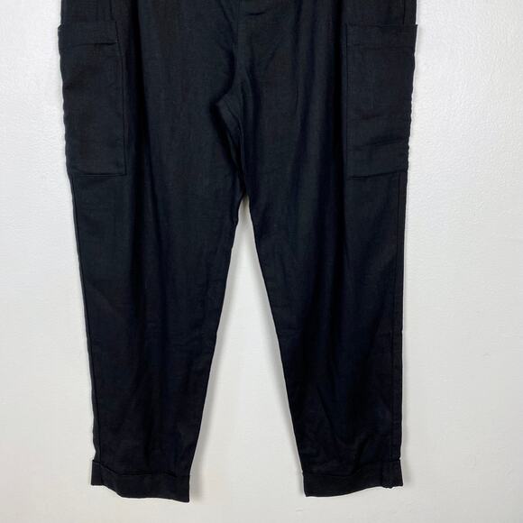 Zara Baggy Linen Trouser Cargo Pant Black Tapered Leg Pockets Cuffed Size 6 - Picture 3 of 10